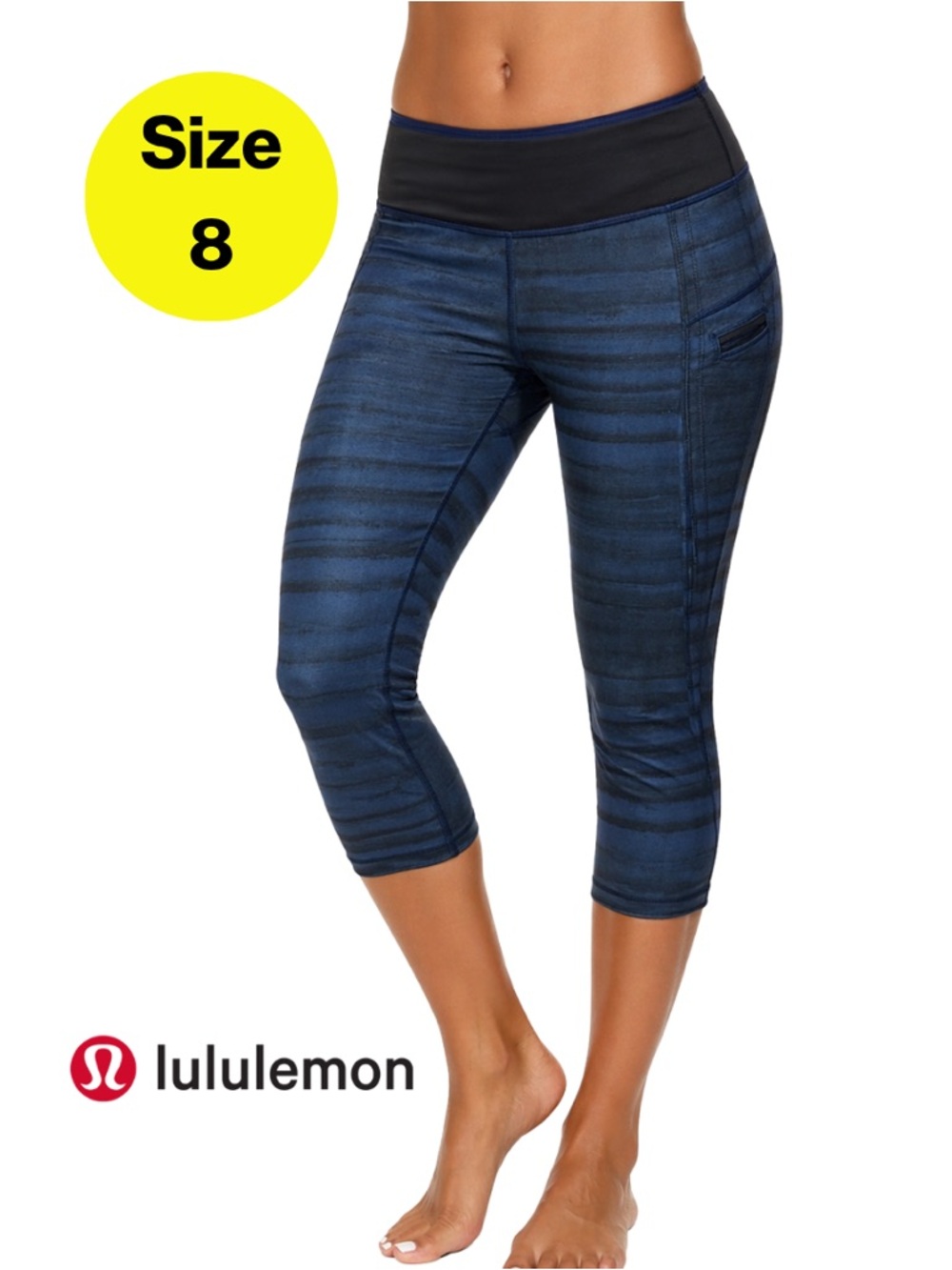 LULULEMON 💙 Navy & Black Striped Capri Athletic Leggings (Women’s 8)